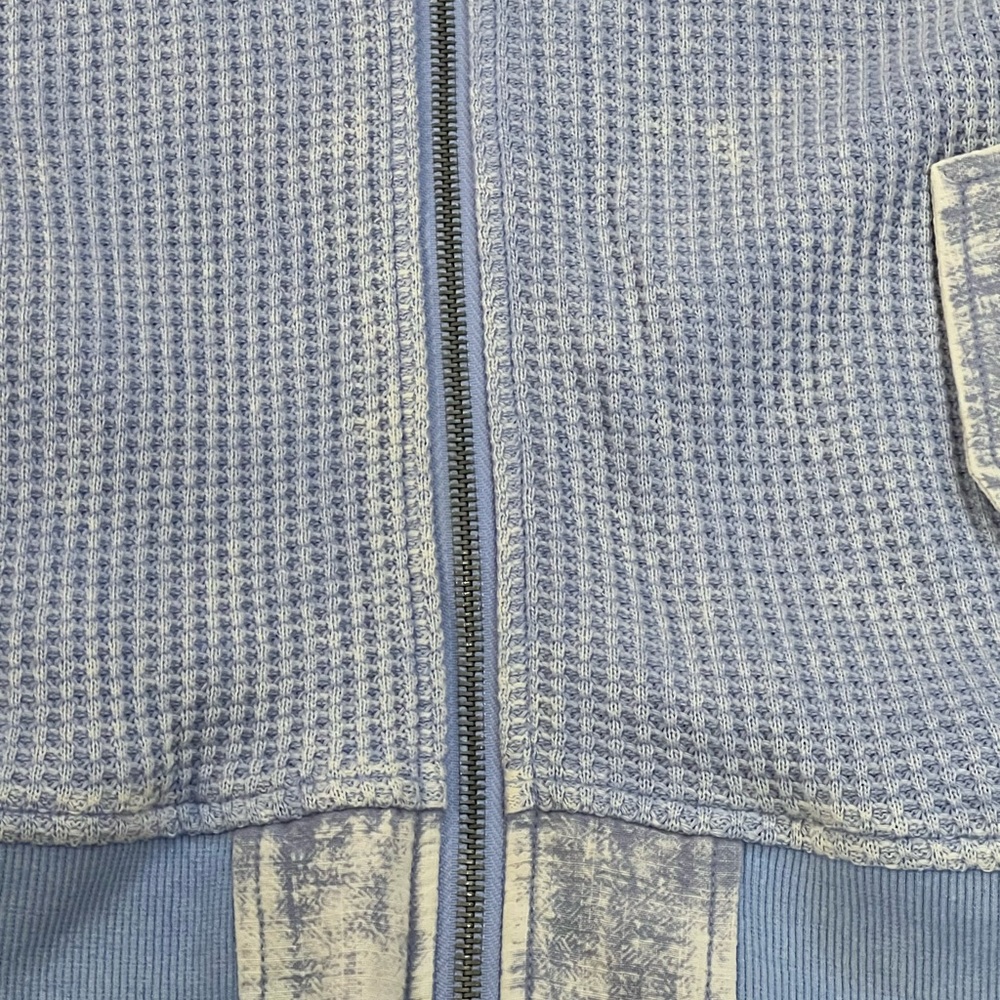 Mystree Light Blue Textured Waffle Knit Zip-Up Hoodie Sweatshirt - Picture 4 of 7